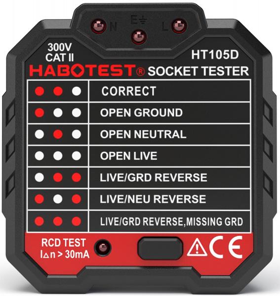 Тестер розеток и УЗО Habotest HT105D купить по низкой цене | МАКСПРОФИТ Тестер розеток и УЗО Habotest HT105D купить по низкой цене | МАКСПРОФИТ
