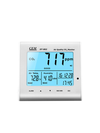 Анализатор CO2, часы, температуры и влажности CEM DT-802 купить по низкой цене | МАКСПРОФИТ Анализатор CO2, часы, температуры и влажности CEM DT-802 купить по низкой цене | МАКСПРОФИТ